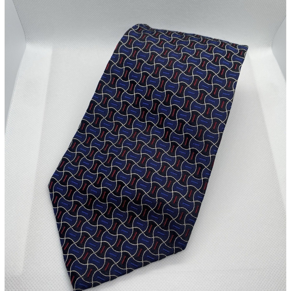 Polo Ralph Lauren Mens Silk Necktie Tie Red Blue Geometric Pattern 57.75" Office